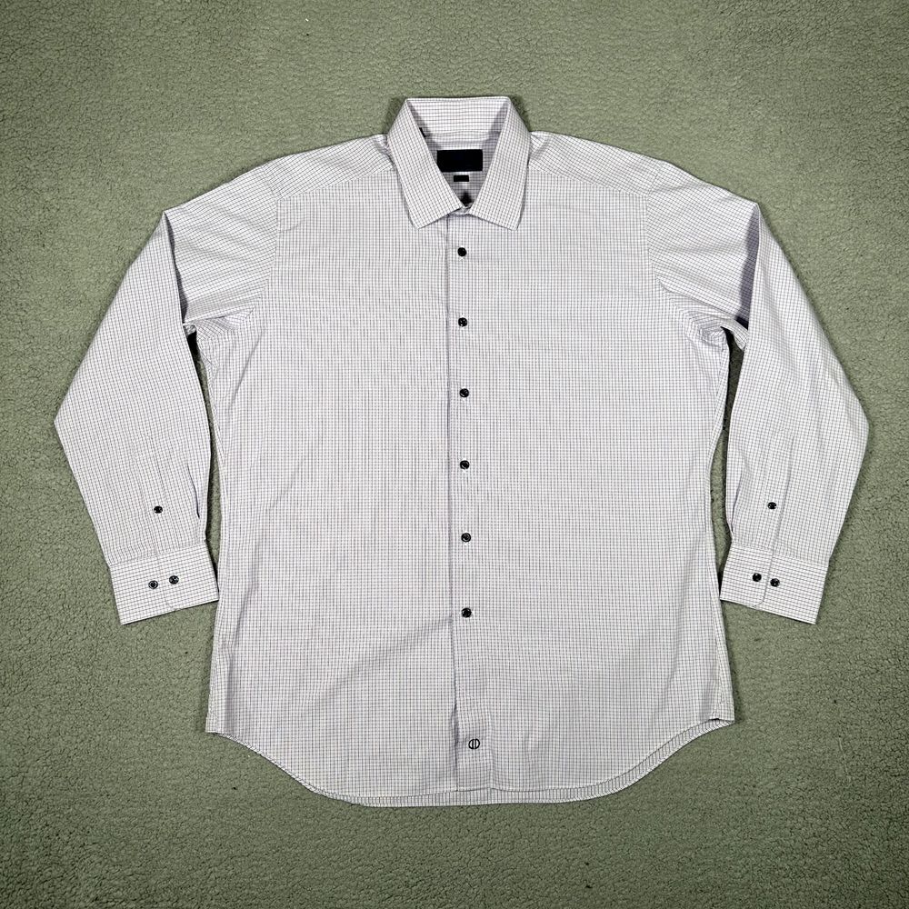 David Donahue White Micro-Check Dress Shirt